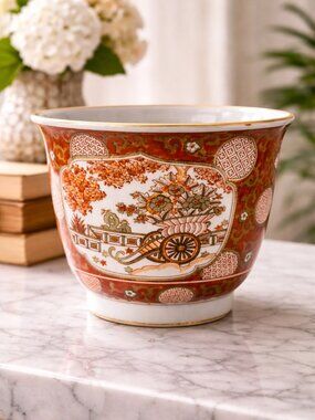 Vintage Imari Style Porcelain Cachepot Planter | Hand-Painted WOCO Japan